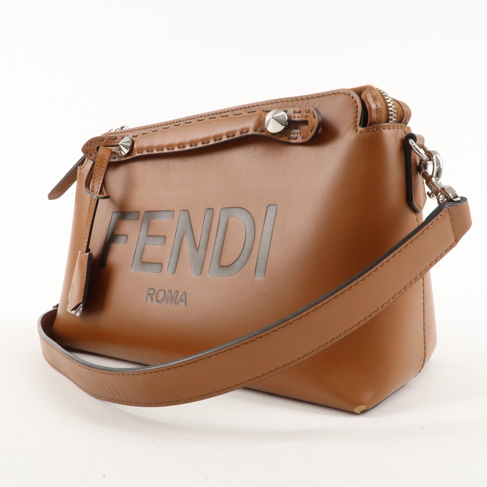 FNDI By The Way Medium Leather 2Way Bag Hand Bag Brown 8BL146