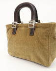 FNDI Corduroy Leather Hand Bag Tote Bag Brown 26693