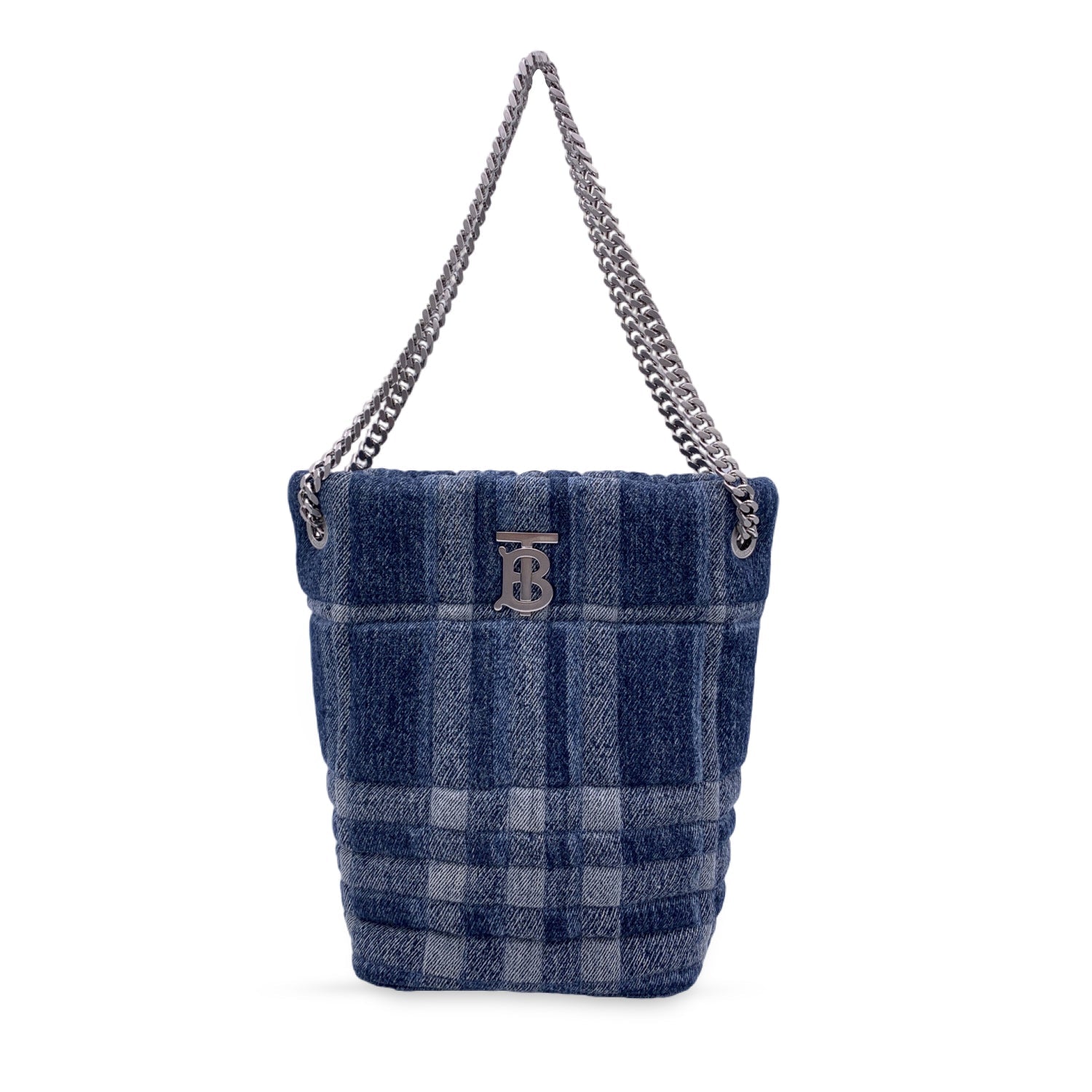 BBERRY Blue Denim Quilted Small Lola Bucket Shoulder Bag Tote