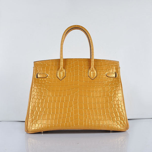HMS Birkin 35cm 6089 New Golden Crocodile Vein Handbags Gold