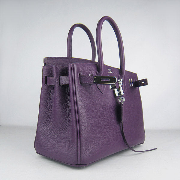 HMS Birkin 30cm Togo Leather Handbags Purple Silver