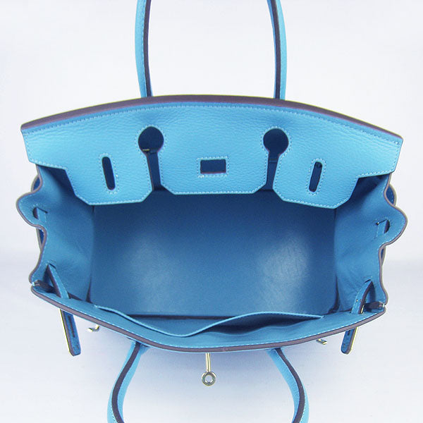 HMS Birkin 30cm Togo Leather Handbags Light Blue Golden