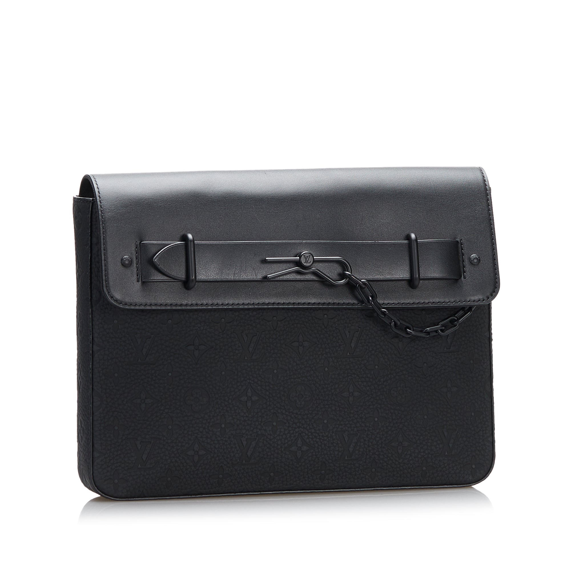 Black LV Monogram Taurillon Pochette Steamer Clutch Bag
