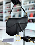 *New Version with Strap* D1OR Saddle Medium Grained Calfskin Black Golden Hardware