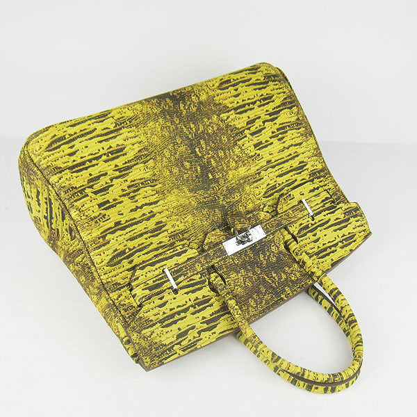 HMS Birkin 30cm Lizard Pattern Handbag 6088 Yellow/Silver
