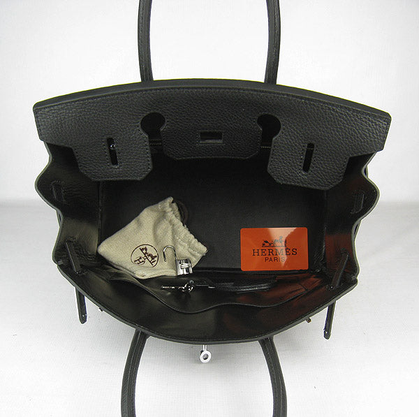 HMS Birkin 30cm Togo Leather Handbags Black Silver