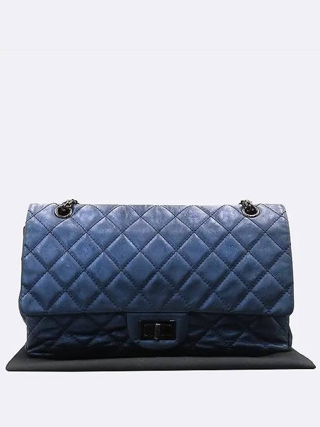 A37587 Metallic Blue Vintage 2 55 Old Large Gold Chain Shoulder Bag CH