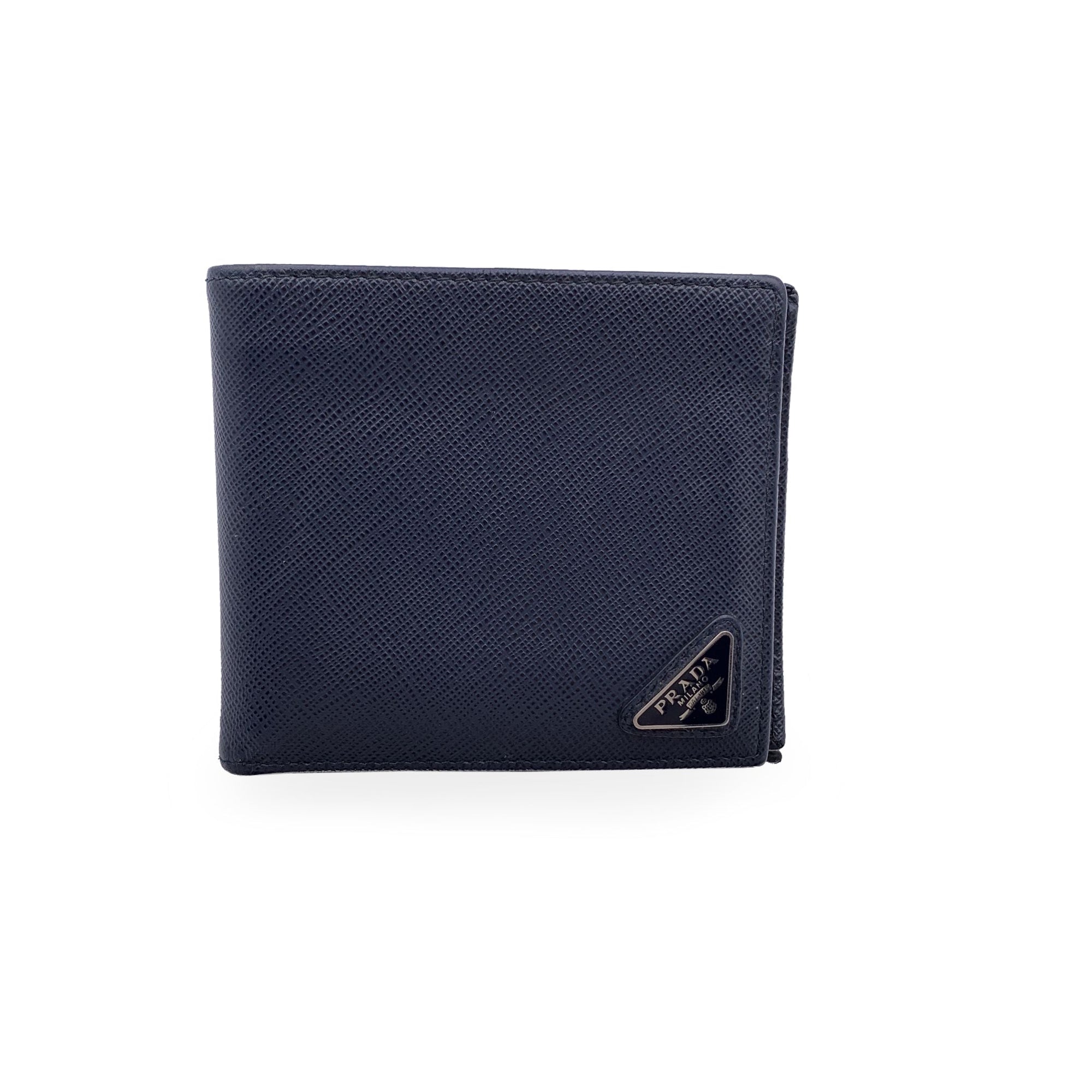 PRD Blue Saffiano Leather Bifold Wallet Coin Purse