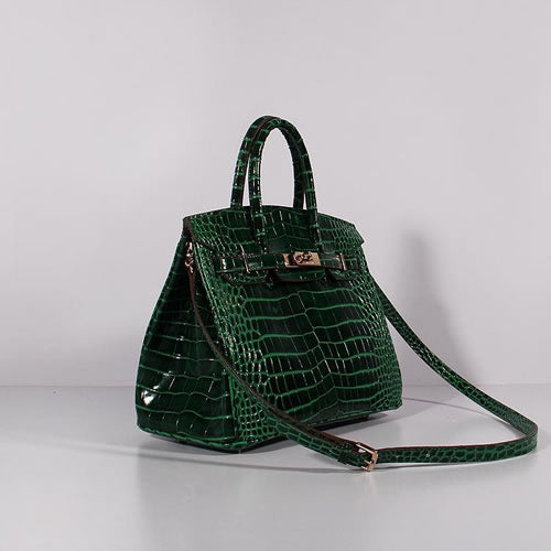HMS Birkin 30cm Crocodile Leather Bag With Strap Green Gold