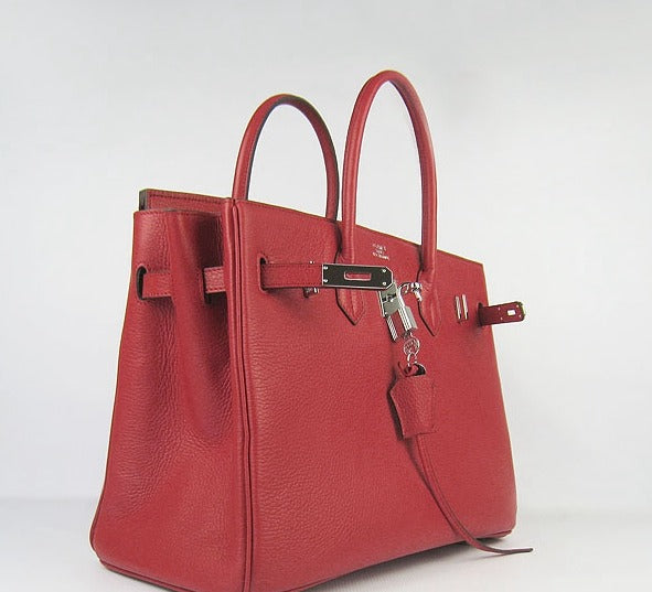 HMS Birkin 35cm Togo Leather Handbags Red Silver