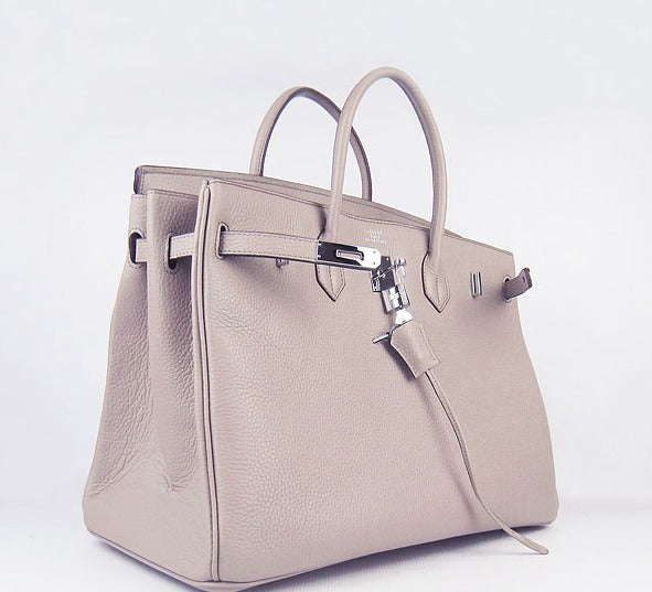HMS Birkin 35cm Togo Leather Handbags 6099 Grey Silver