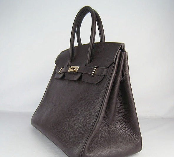 HMS Birkin 35cm Togo Leather Handbags Dark Coffee Golden