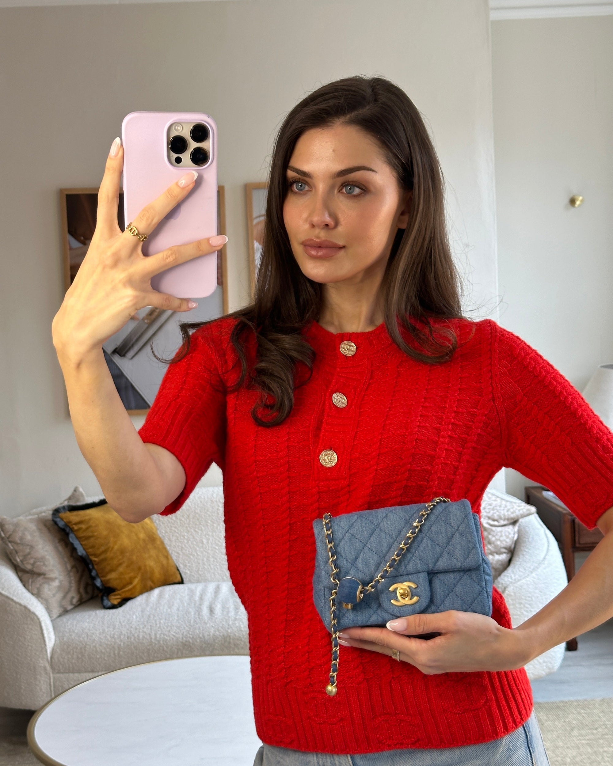 *HOT* CH Coco Crush Mini Square Flap Bag in Denim with Brushed Gold Hardware