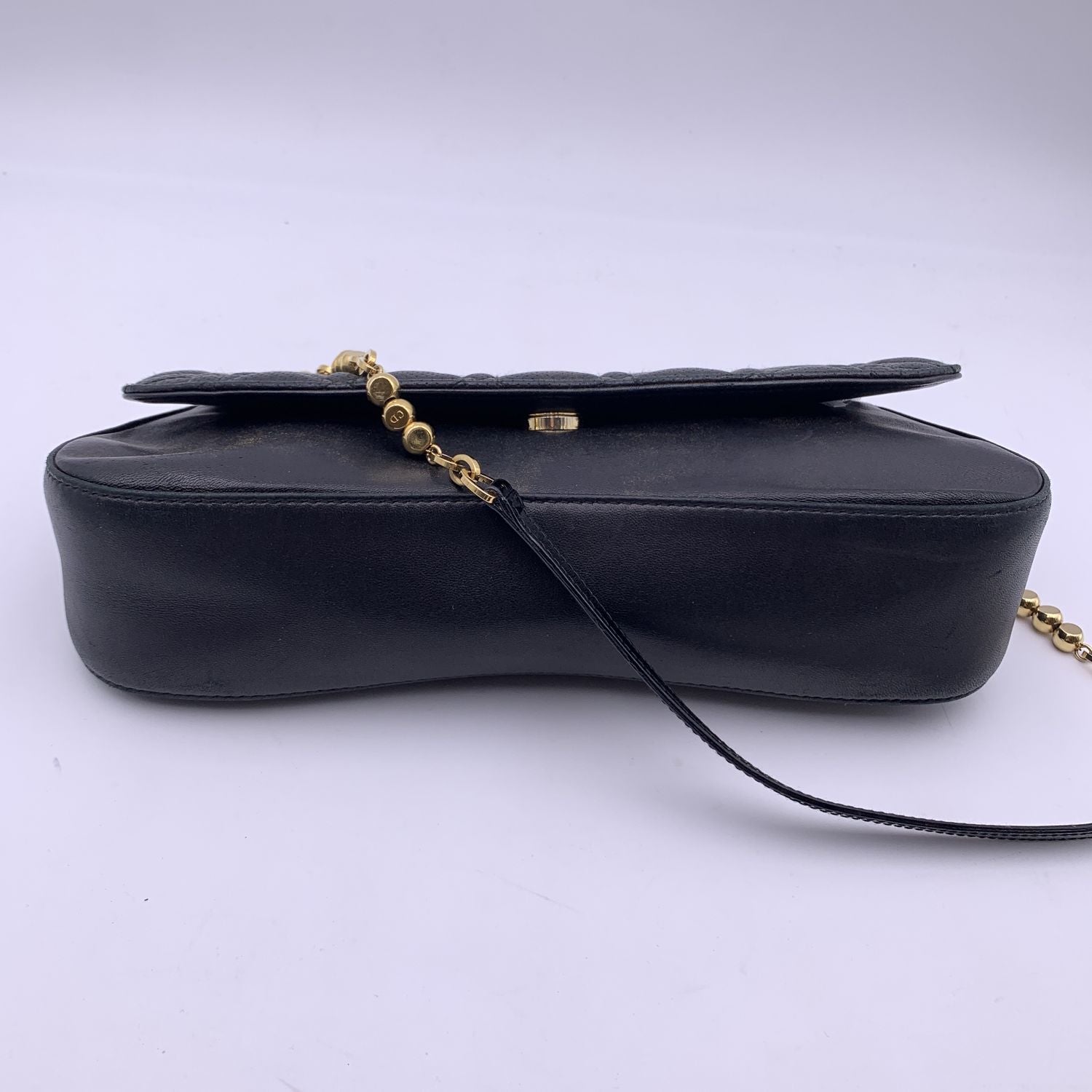 CHRISTIAN D1OR Black Perforated Leather Cannage Chain Shoulder Bag