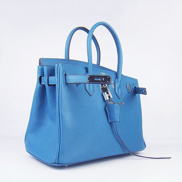 HMS Birkin 30cm Togo Leather Handbags Blue Silver