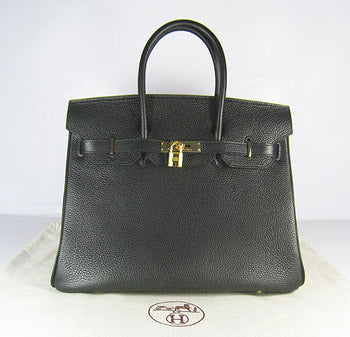 HMS Birkin 35cm Togo Leather Handbags Black Golden