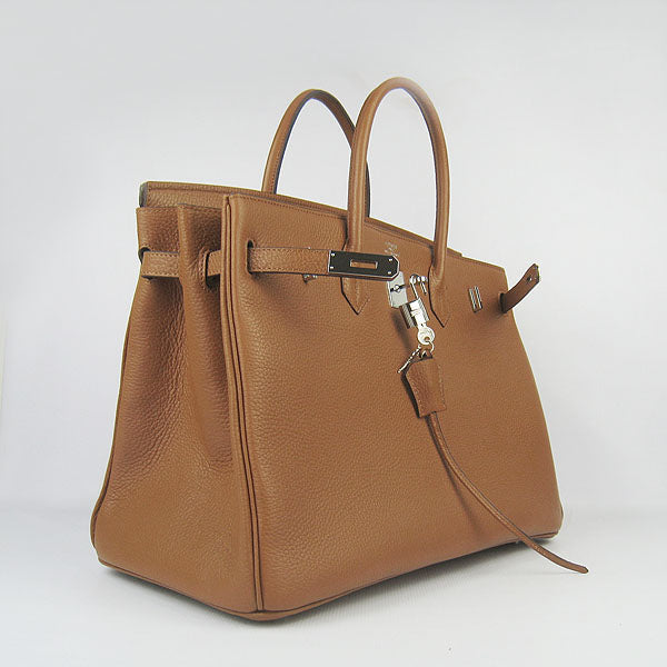 HMS Birkin 35cm Togo Leather Handbags 6099 Light Coffee Silve