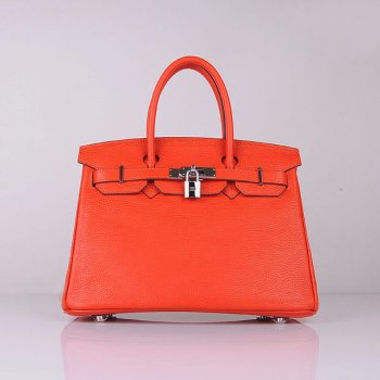 HMS Birkin 30cm Togo Leather Handbags Bright Orange Silver