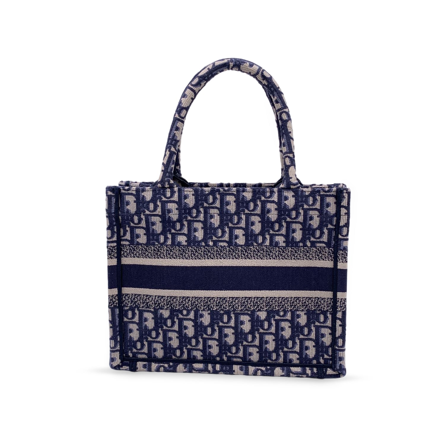 CHRISTIAN D1OR Blue Oblique Canvas Small Book Tote Bag Handbag