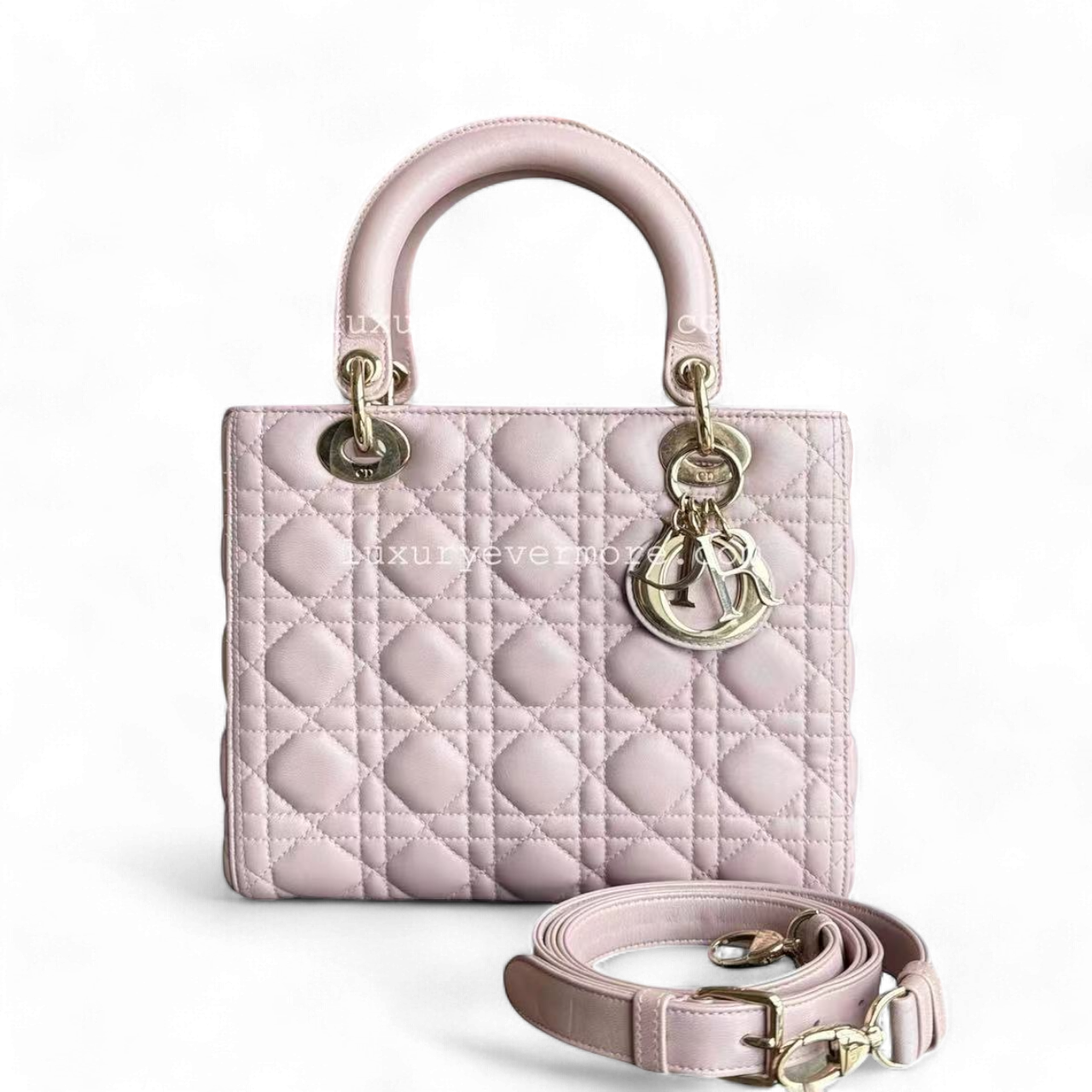*Adjustable Strap* D1OR Lady Medium - Iridescent Cannage Lambskin Light Pink Golden Hardware