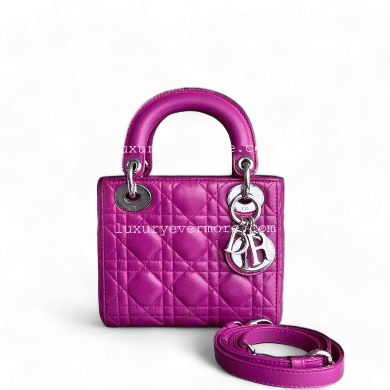 *Full Set Receipt* D1OR Lady Mini Cannage Lambskin Purple Violet Silver Hardware Adjustbale Strap