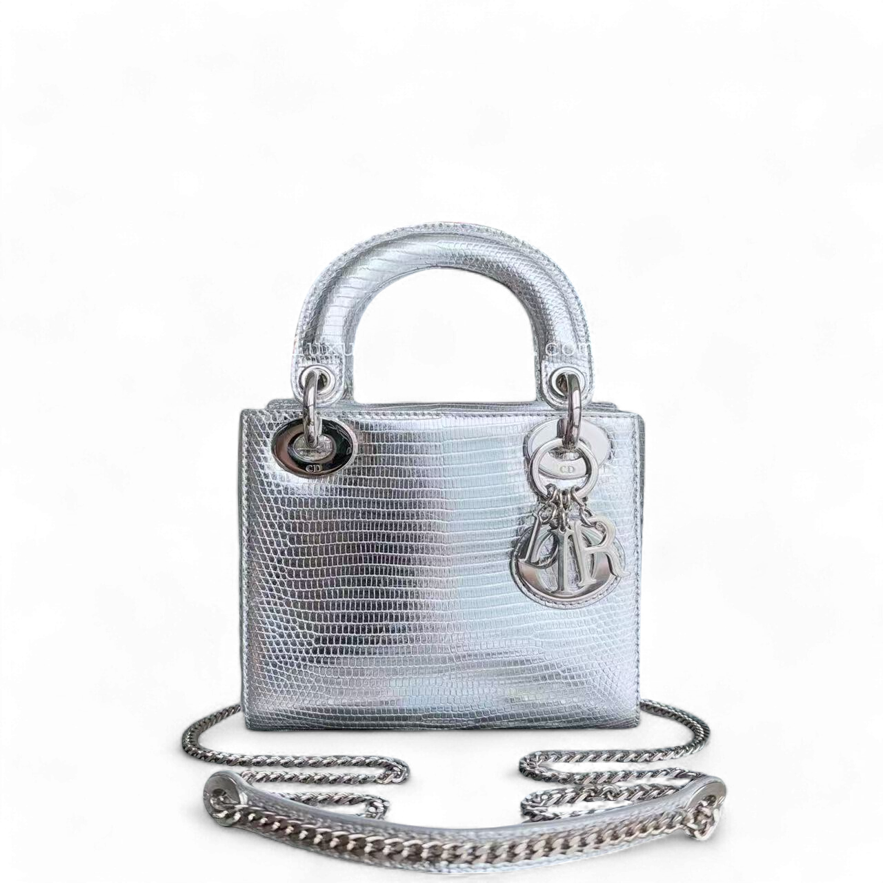 *Rare* D1OR Lady Mini - Lizard Silver Metallic Limited Edition Chain Strap Silver Hardware