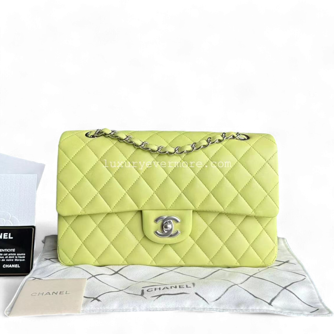 *Full Set, Receipt* CH Classic Flap Medium Quilted Lambskin Light Yellow Silver Hardware