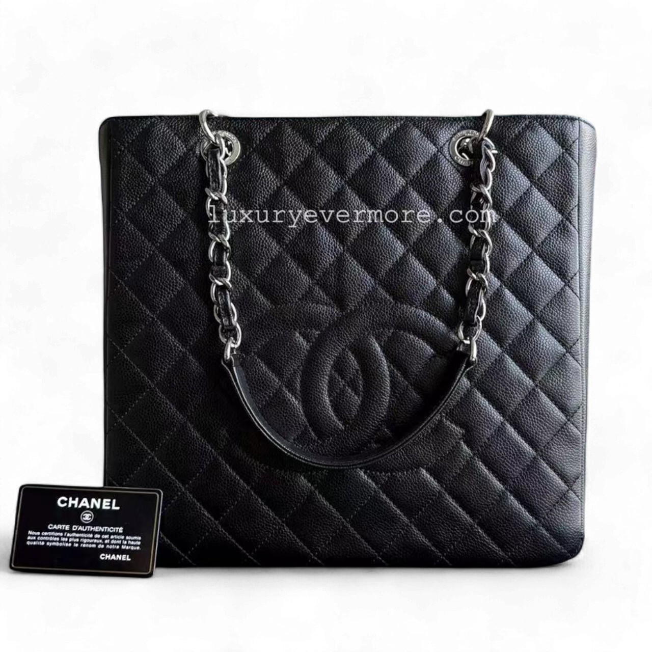 *Rare XL Size* CH PST Petite Shopping Tote - XL Caviar Large Quilted Black Gold Hardware Series 16