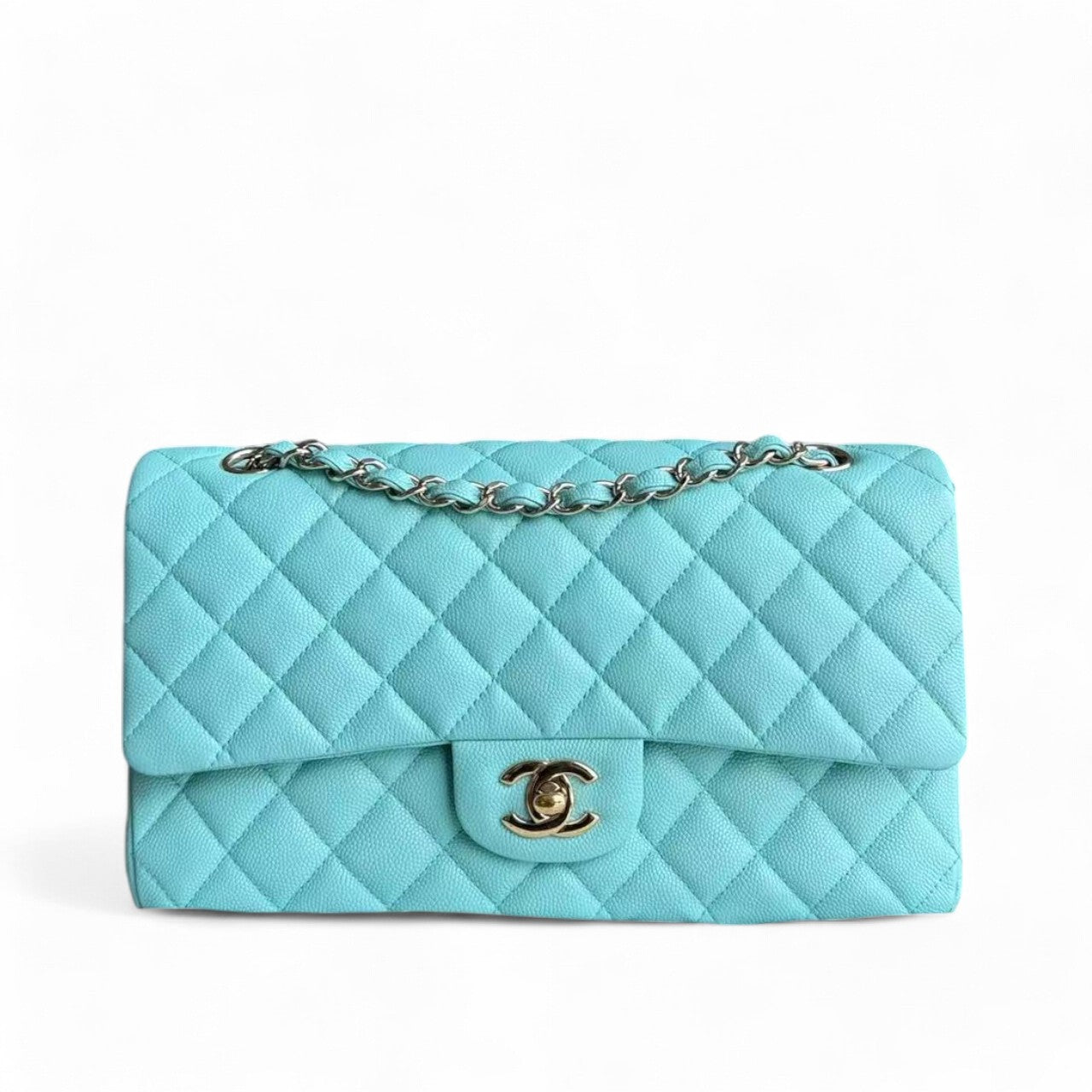 *Rare* CH Classic Flap Medium - Caviar 25CM Quilted Tiffany Blue Gold Hardware Series 27
