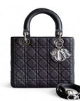*Rare Caviar* D1OR Lady Medium - Grained Calfskin Cannage Black Silver Hardware