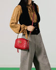 (WMNS) GCCI GG Marmont Gold Logo Leather Chain Small Red Classic Shoulder Messenger Bag 447632-DTD1T-6433