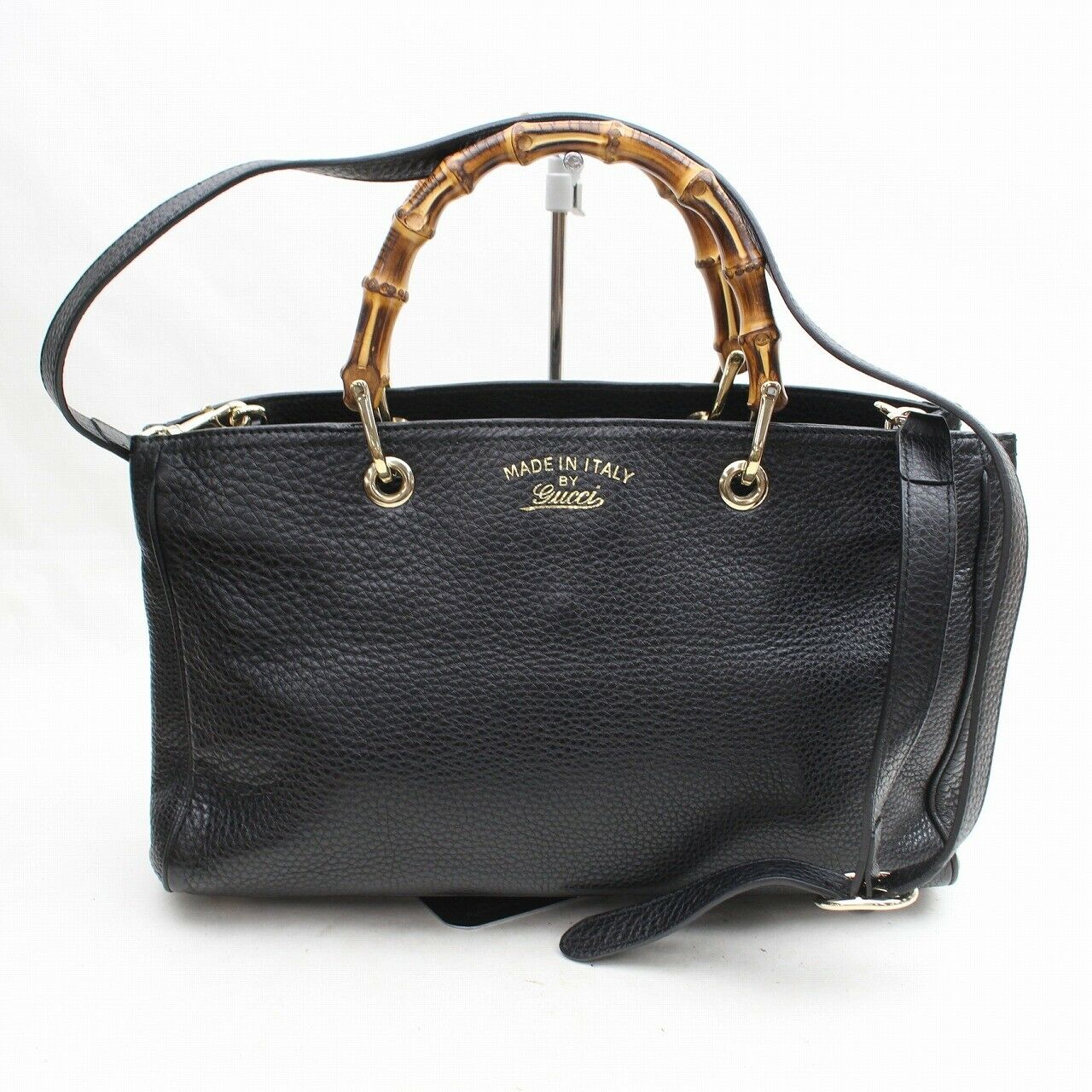 Brand Inspired GCCI Tote Bag Banboo 2way Black Leather (SHC7-10763)