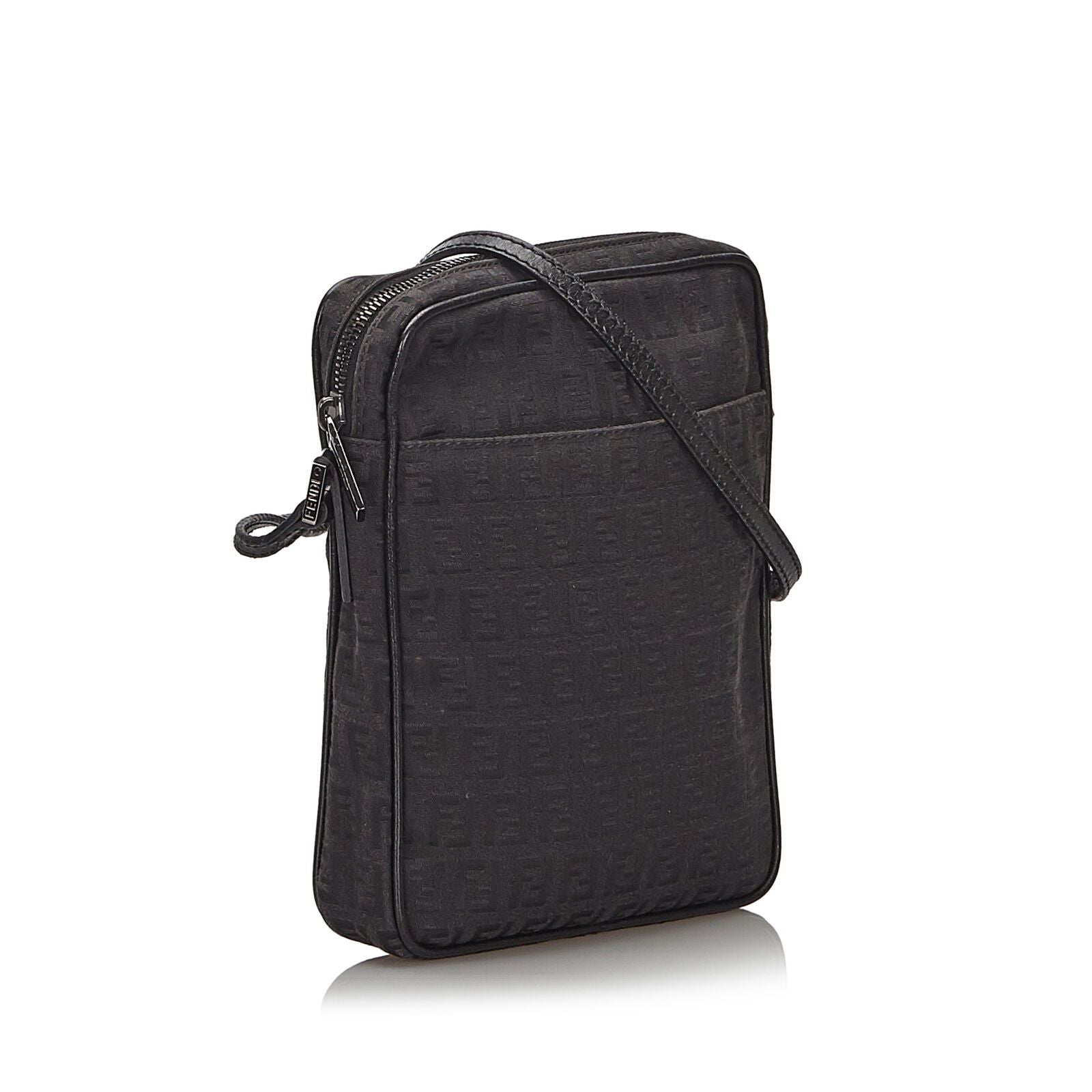 FNDI Black Canvas Fabric Zucchino Crossbody Bag Italy