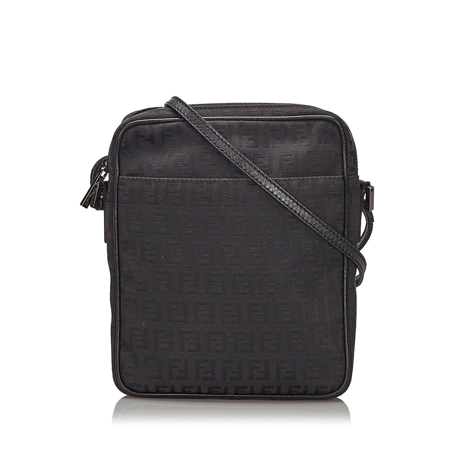 FNDI Black Canvas Fabric Zucchino Crossbody Bag Italy