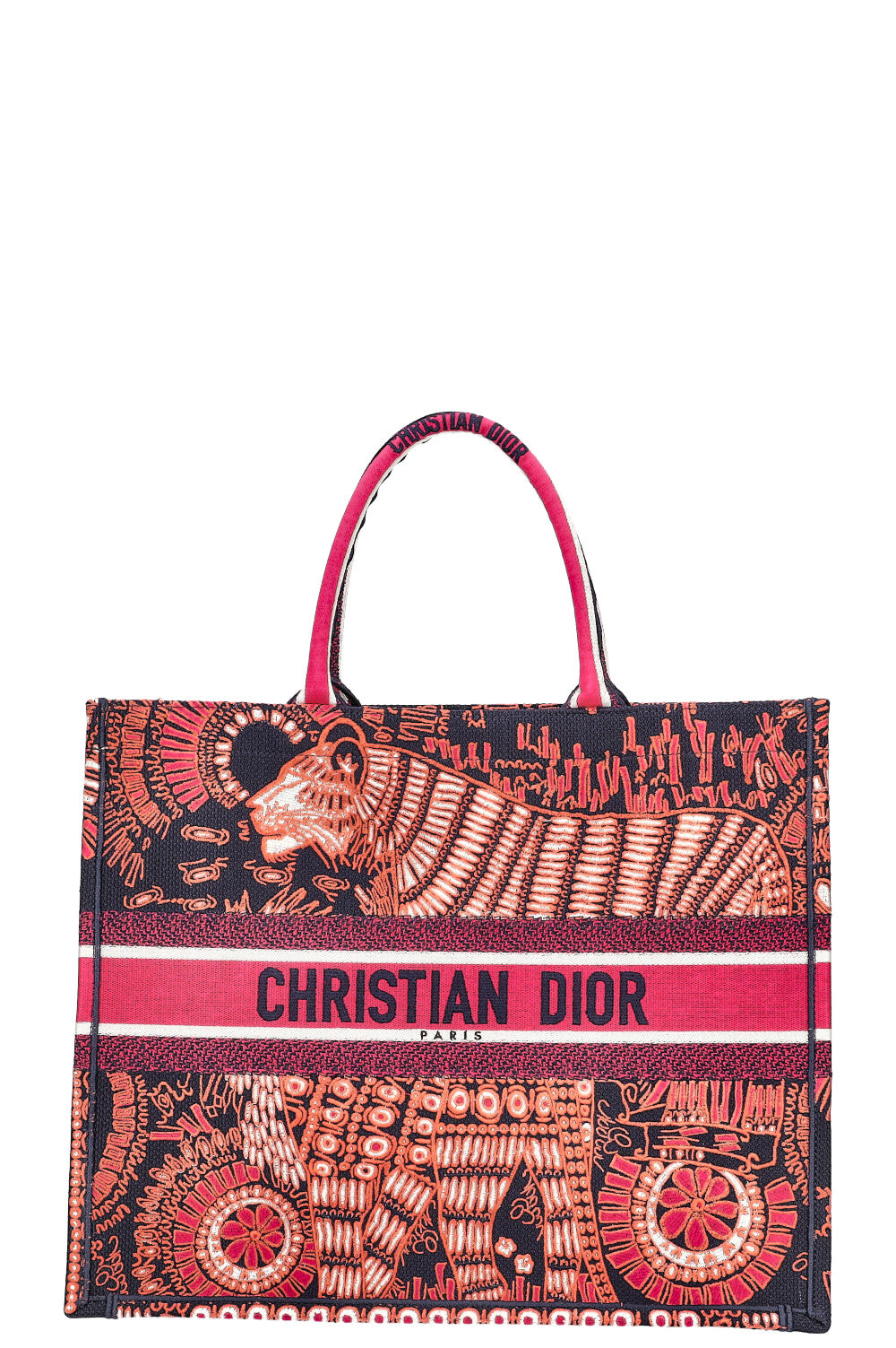 CHRISTIAN D1OR Book Tote Large Tiger Pink