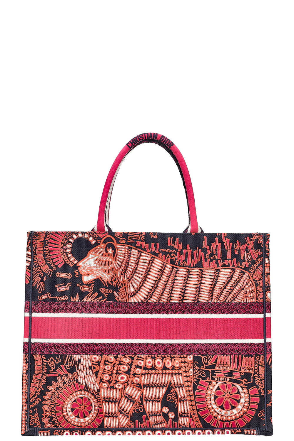 CHRISTIAN D1OR Book Tote Large Tiger Pink