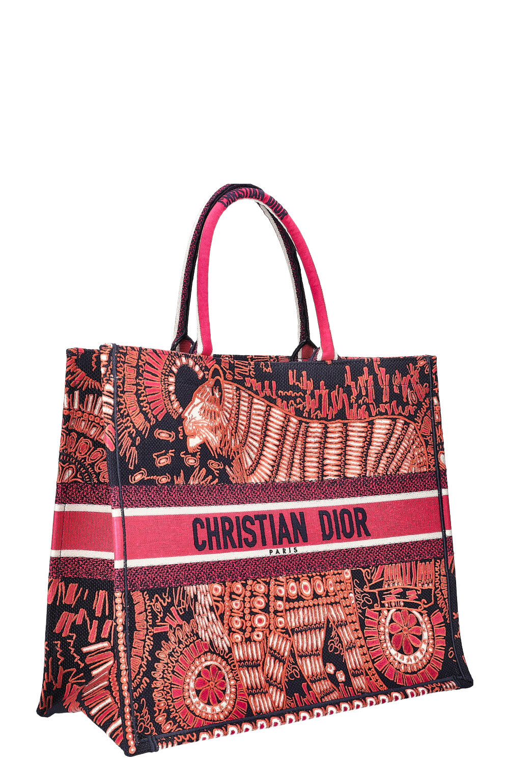CHRISTIAN D1OR Book Tote Large Tiger Pink