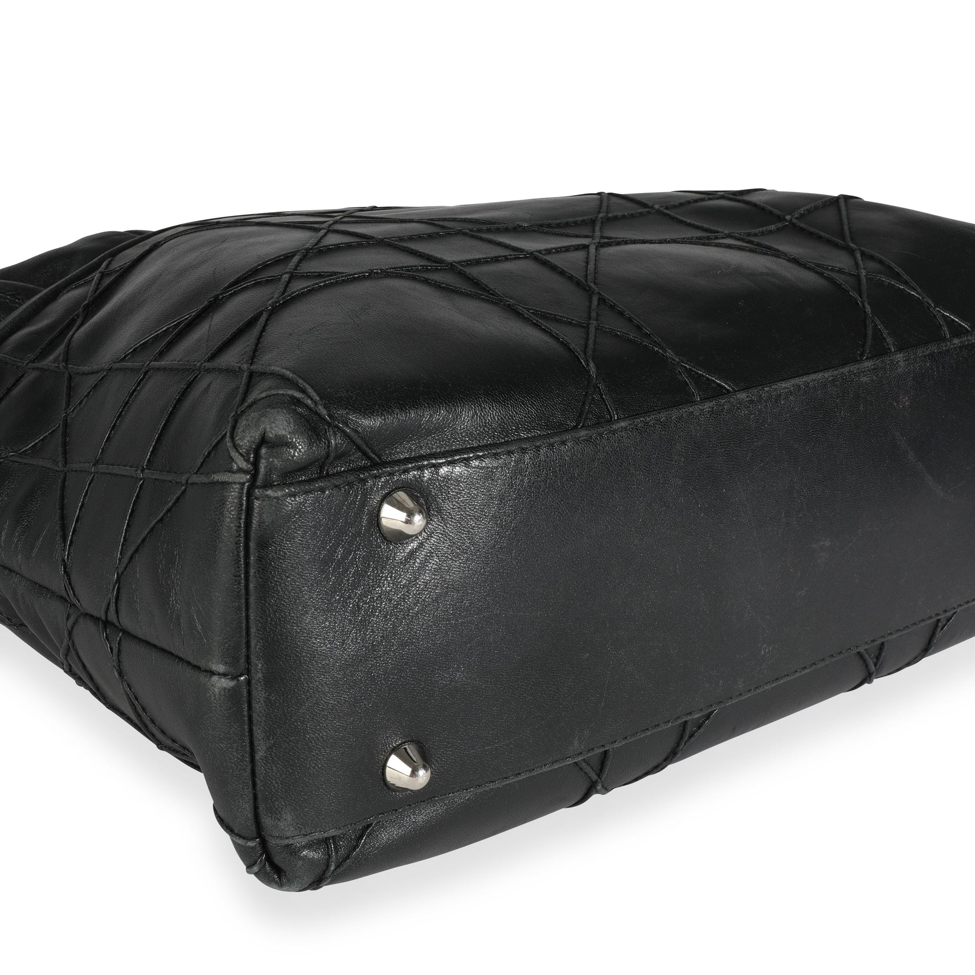 CHRISTIAN D1OR Black Cannage Lambskin Granville Chain Link XL Tote