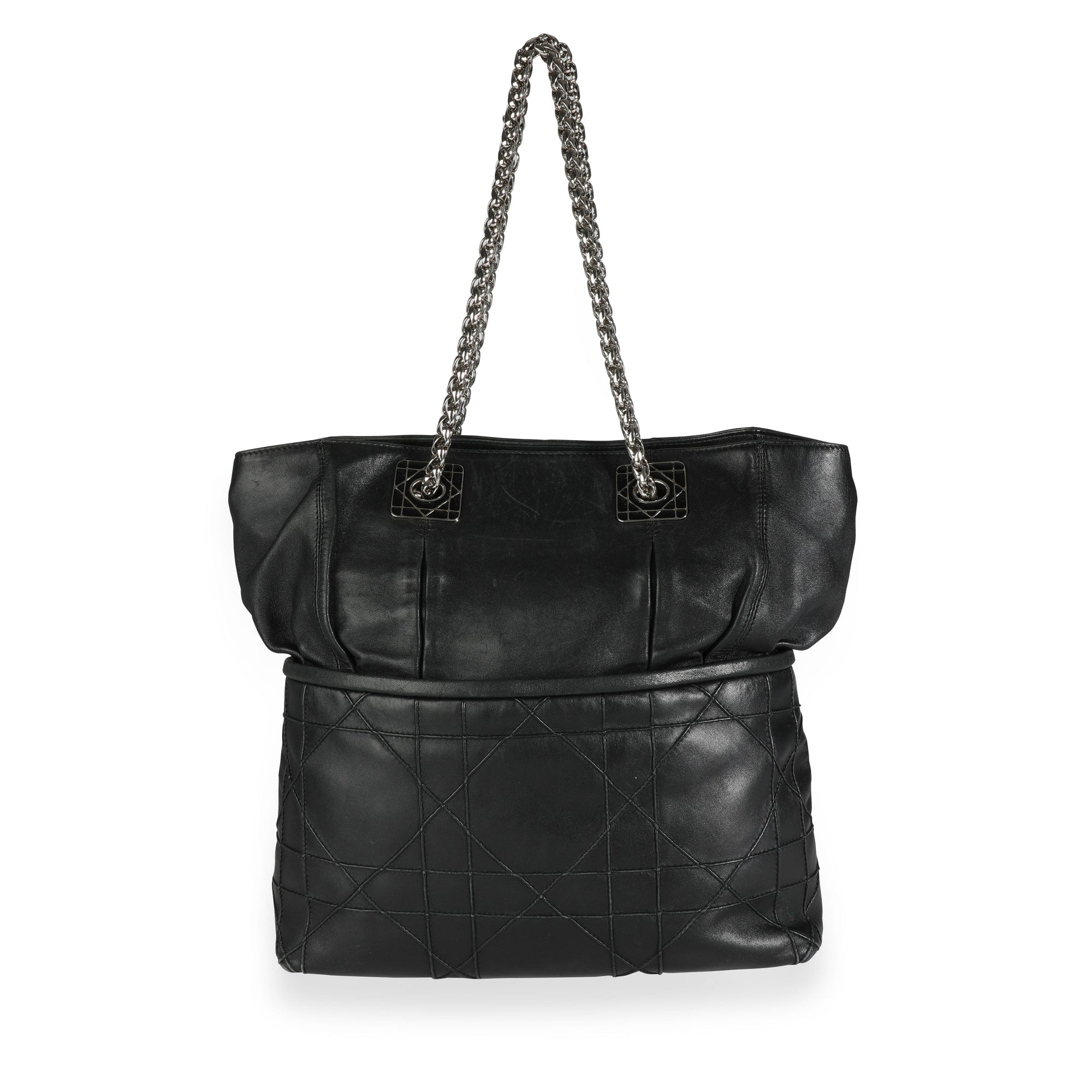 CHRISTIAN D1OR Black Cannage Lambskin Granville Chain Link XL Tote
