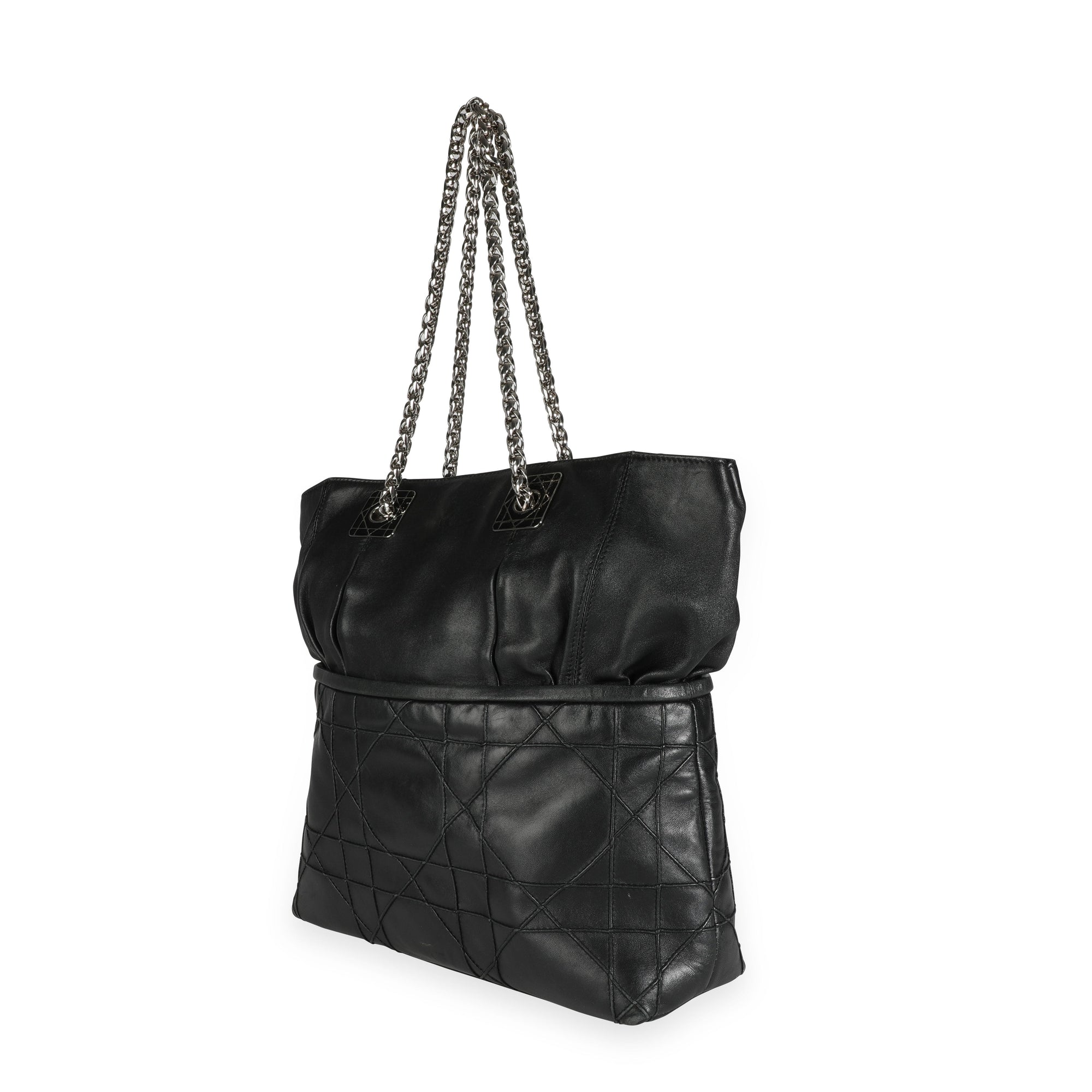 CHRISTIAN D1OR Black Cannage Lambskin Granville Chain Link XL Tote