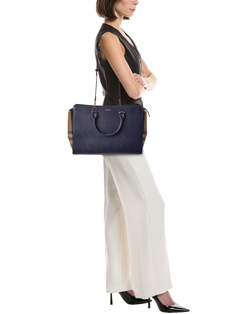 BBERRY Banwell Medium Leather &amp; Check Canvas Satchel