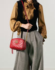 (WMNS) GCCI GG Marmont Gold Logo Leather Chain Small Red Classic Shoulder Messenger Bag 447632-DTD1T-6433