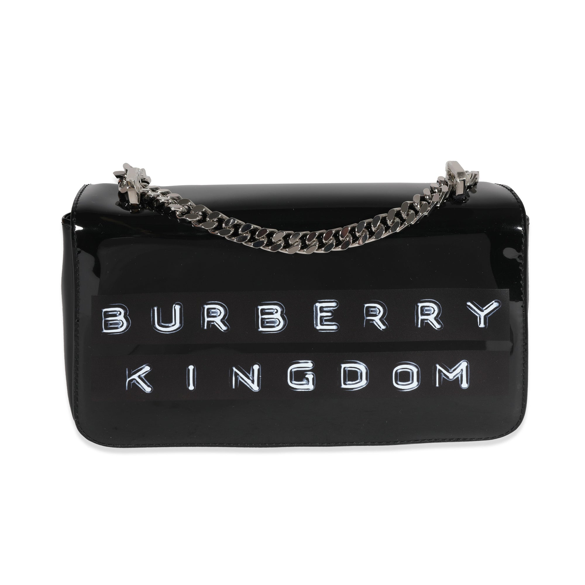 BBERRY Black Patent Leather Tape Print Small Lola Bag