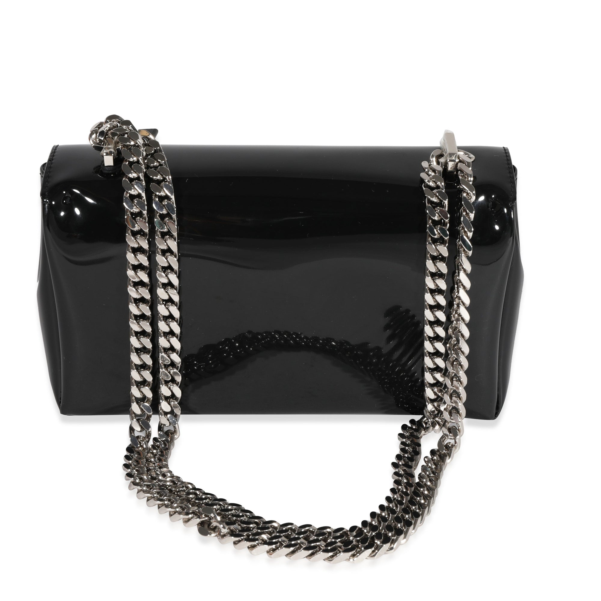 BBERRY Black Patent Leather Tape Print Small Lola Bag