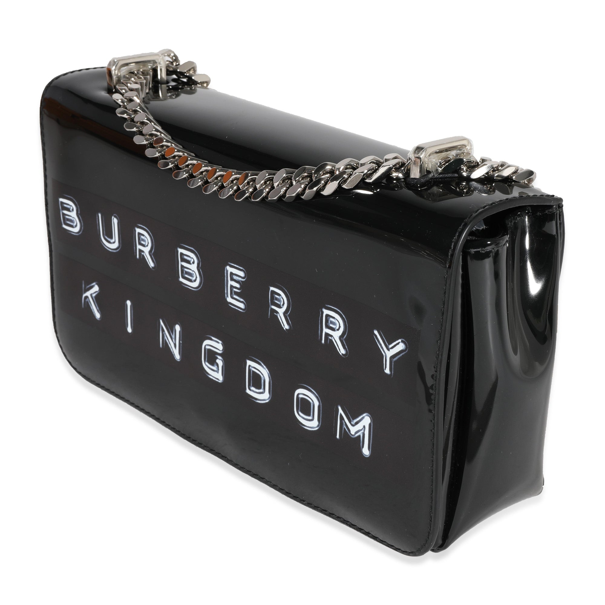 BBERRY Black Patent Leather Tape Print Small Lola Bag