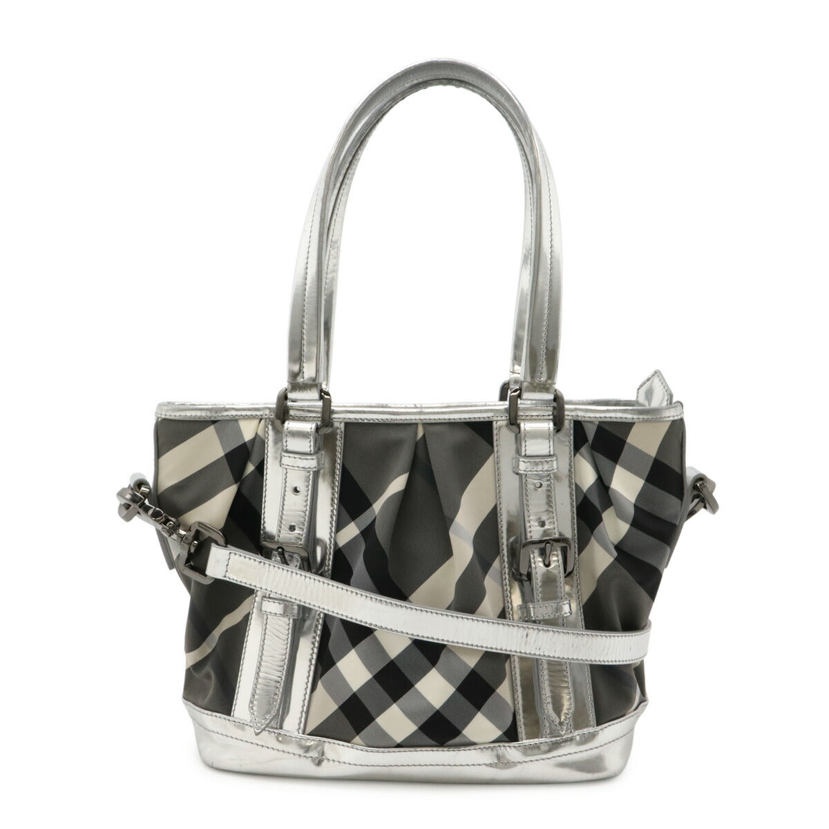 BBERRY Beat Check Nylon Patent Leather 2way Tote Bag
