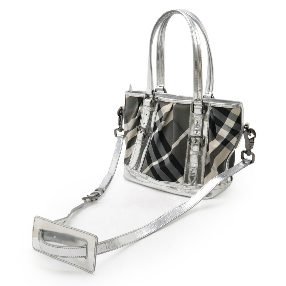 BBERRY Beat Check Nylon Patent Leather 2way Tote Bag