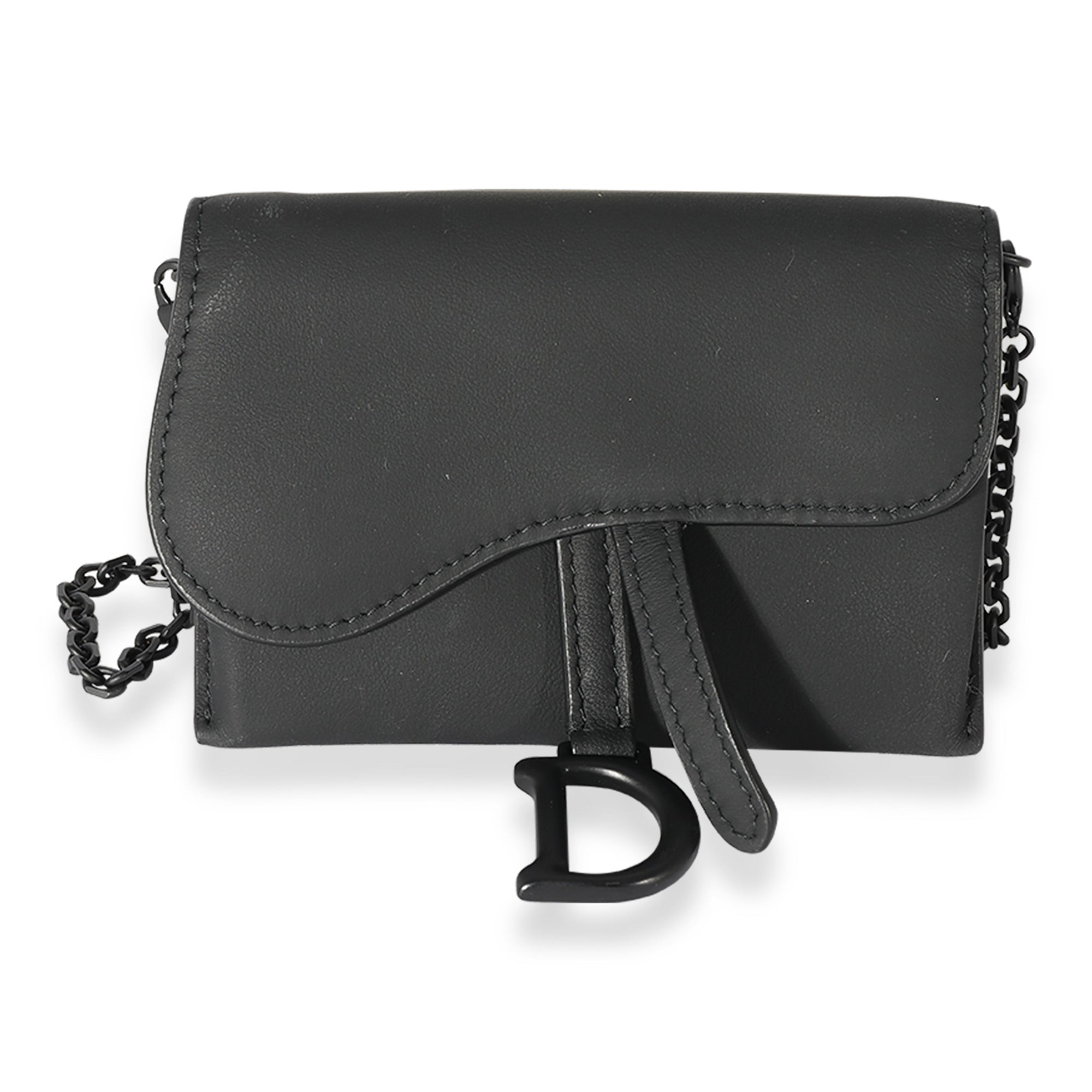 CHRISTIAN D1OR Black Ultra Matte Calfskin Saddle Belt Pouch
