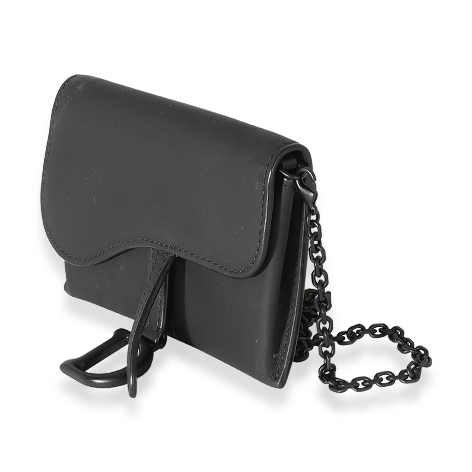 CHRISTIAN D1OR Black Ultra Matte Calfskin Saddle Belt Pouch