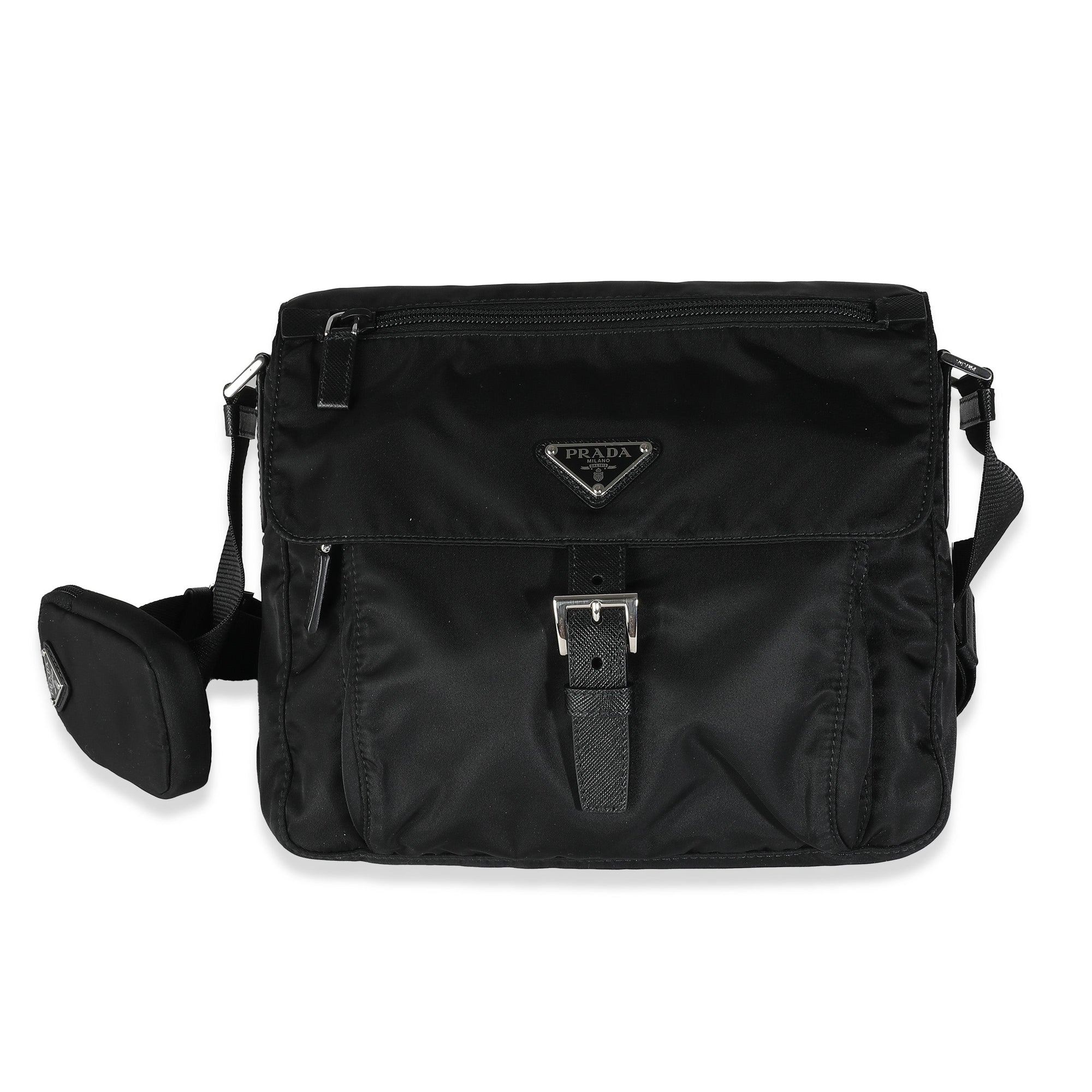 PRD Black Re-Nylon Front Pocket Shoulder Bag
